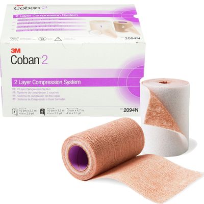 3M Coban 2 Foam/Elastic 2 Layer Compression Bandage System Brown NonSterile 2.9 yd x 4" / 4" x 5.1 yd 8 Ct