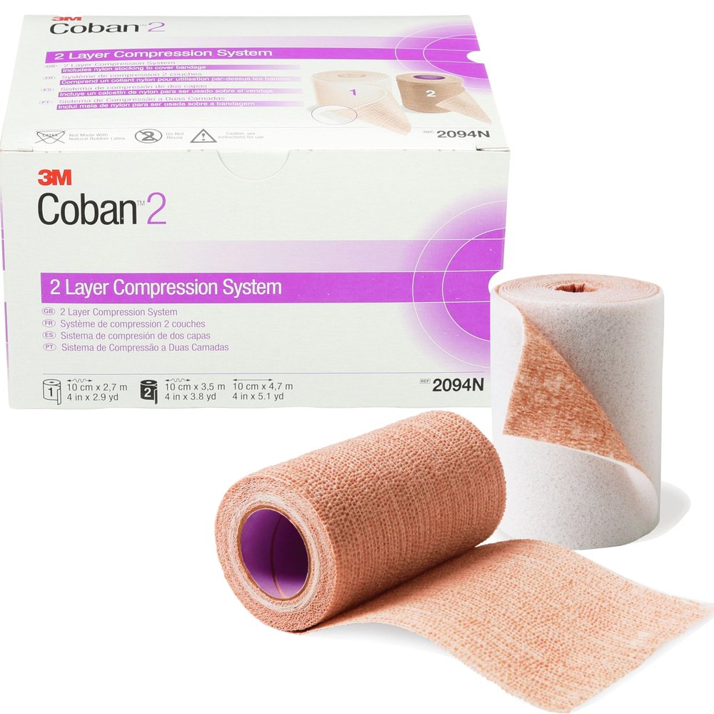 3M Coban 2 Foam/Elastic 2 Layer Compression Bandage System Brown NonSterile 2.9 yd x 4" / 4" x 5.1 yd 8 Ct
