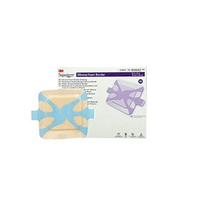 3M Tegaderm Silicone Foam Border Dressing, 90642, 6 x 6 Inch (Box of 10)