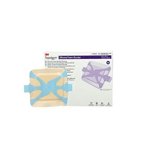 3M Tegaderm Silicone Foam Border Dressing, 90642, 6 x 6 Inch (Box of 10)