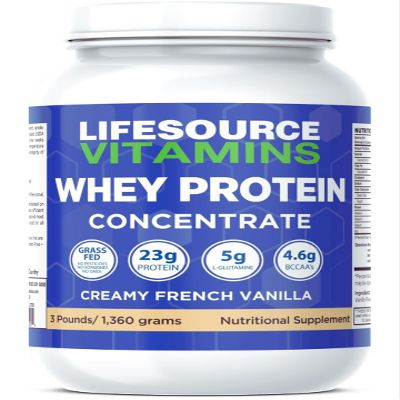 LifeSource Vitamins 3 lb Grass Fed Whey Protein Concentrate - Creamy French Vanilla w/Stevia - Free Priority Shipping