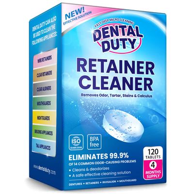 120 units Retainer Cleaner and Denture Cleaning Tablets - Mouthguard cleaner and Denture cleaner tablets Remove Plaque, Odors and Stains from Aligners, Night guard and Removable Dental Appliances