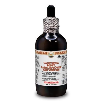 Organic California Poppy, Passionflower and Blue Vervain Liquid Extract Tincture, Herbal Supplement, Hawaii Pharm, Made in USA, 4 fl.oz