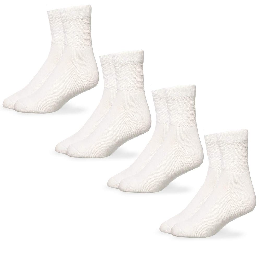 Carolina Ultimate Mens Non-Binding Diabetic Cotton Quarter Socks 4 Pair Pack (Shoe Size: 9-13 / Sock Size: 10-13, White)