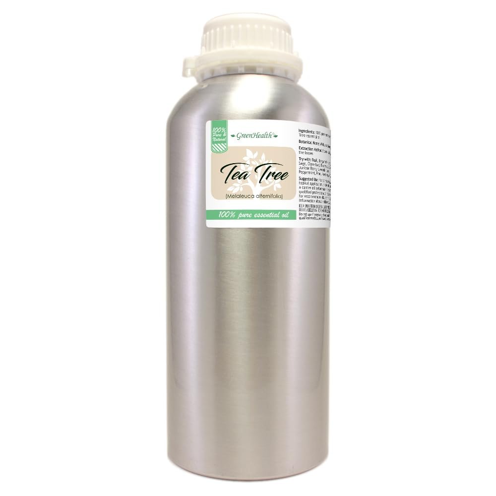 Tea Tree Essential Oil 32 fl oz (1 Quart) 100% Pure & Undiluted Steam-Distilled Melaleuca Bulk Size for Aromatherapy, Cleaning, DIY, and Candle Making Aluminum Bottle GreenHealth