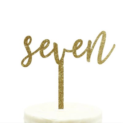 Andaz Press Birthday and Anniversary Acrylic Cake Toppers, Gold Glitter, Seven, 1-Pack