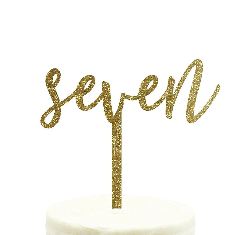 Andaz Press Birthday and Anniversary Acrylic Cake Toppers, Gold Glitter, Seven, 1-Pack