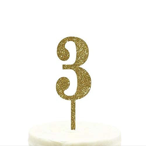 Andaz Press 3rd Birthday and Anniversary Acrylic Cake Toppers, Gold Glitter, Number 3, 1-Pack