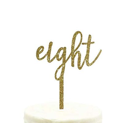 Andaz Press Birthday and Anniversary Acrylic Cake Toppers, Gold Glitter, Eight, 1-Pack