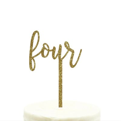 Andaz Press Birthday and Anniversary Acrylic Cake Toppers, Gold Glitter, Four, 1-Pack