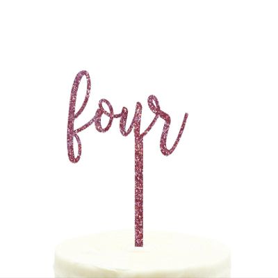 Andaz Press Birthday and Anniversary Acrylic Cake Toppers, Pink Glitter, Four, 1-Pack