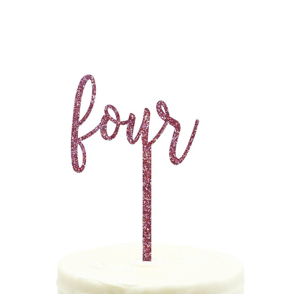 Andaz Press Birthday and Anniversary Acrylic Cake Toppers, Pink Glitter, Four, 1-Pack