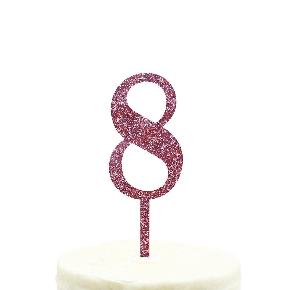 Andaz Press 8th Birthday and Anniversary Acrylic Cake Toppers, Pink Glitter, Number 8, 1-Pack