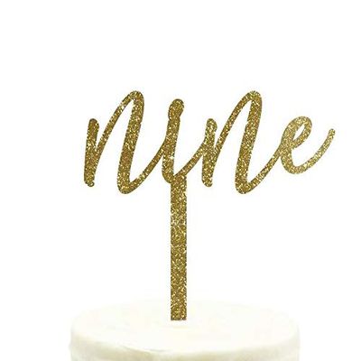Andaz Press Birthday and Anniversary Acrylic Cake Toppers, Gold Glitter, Nine, 1-Pack