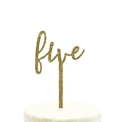 Andaz Press Birthday and Anniversary Acrylic Cake Toppers, Gold Glitter, Five, 1-Pack