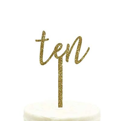 Andaz Press Birthday and Anniversary Acrylic Cake Toppers, Gold Glitter, Ten, 1-Pack