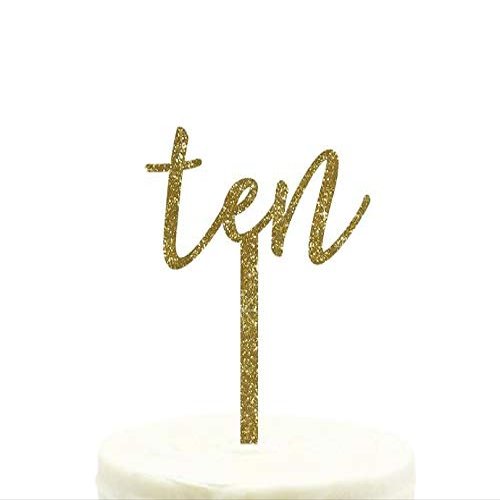 Andaz Press Birthday and Anniversary Acrylic Cake Toppers, Gold Glitter, Ten, 1-Pack