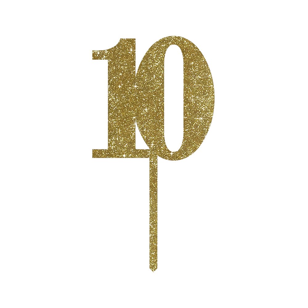 Andaz Press 10th Birthday and Anniversary Acrylic Cake Toppers, Gold Glitter, Number 10, 1-Pack