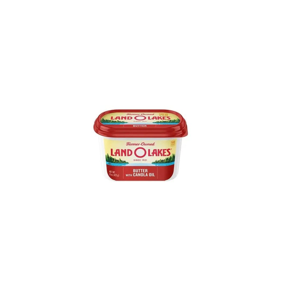 Land O Lakes Spreadable Butter with Canola Oil, 15 Ounce Tub -- 12 per case.