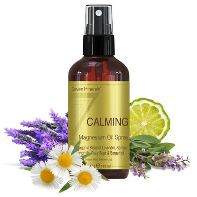 Seven Minerals Calming Magnesium Spray | 100 Percent Natural Essential Oils Blend - Made in USA (Lavender, Roman Chamomile, Clary Sage, and Bergamot) || eBook Included (New)