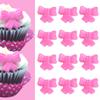 12pk Shimmer Baby Pink Ribbon Bows Cake Cupcake Sugar Decoration Toppers view 1