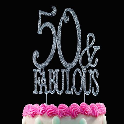 50 & Fabulous Crystal Cake Toppers Bling Silver Cake Decorations 50th Birthday Cake Toppers by Yacanna