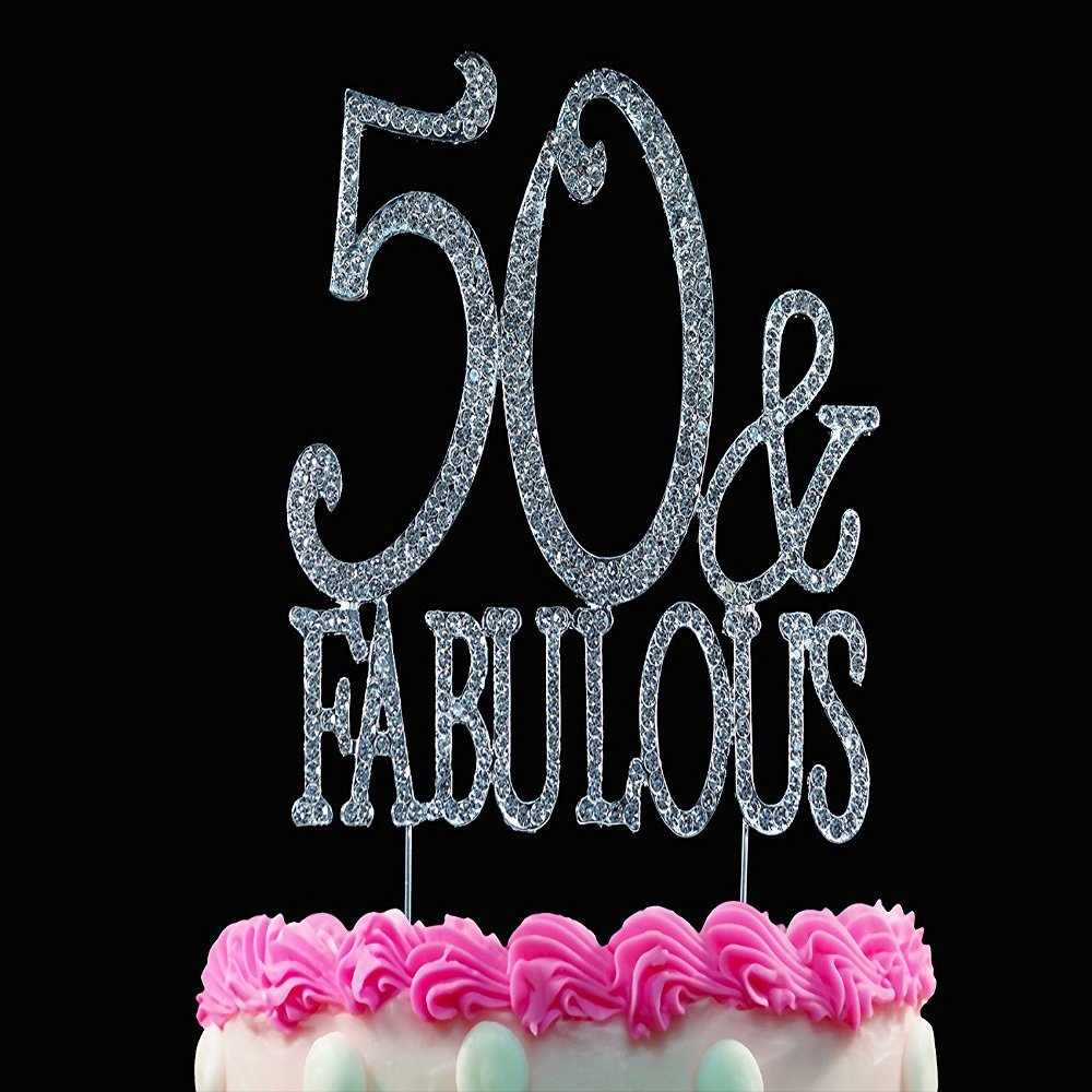 50 & Fabulous Crystal Cake Toppers Bling Silver Cake Decorations 50th Birthday Cake Toppers by Yacanna