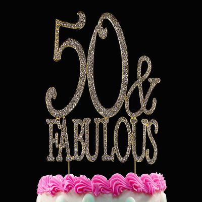 50 & Fabulous Gold Bling Crystal Cake Toppers 50th Birthday Cake Toppers by Yacanna