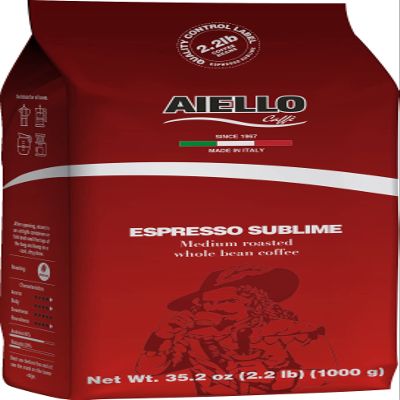 Aiello Caffe Italian Espresso Coffee Beans 2.2 LB Bag, Medium Whole Bean Coffee Freshly Roasted and Blended in Southern Italy Sublime