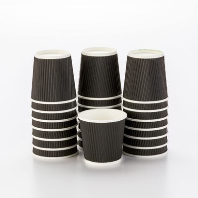 Restaurantware Black Ripple Wall Cups 25 Count 4 Ounce Paper Non-Slip Grip Insulated Coffee Cups Leakproof Hot Beverage Cups Compact Disposable Espresso Cups Black