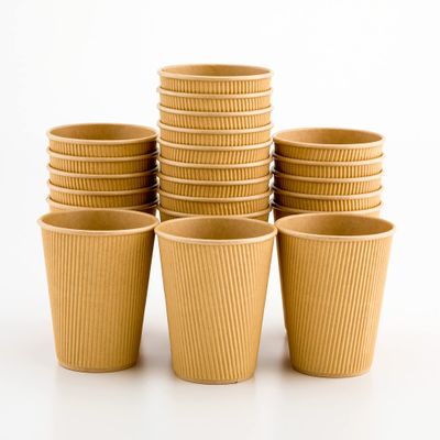 Restaurantware-12 Ounce Paper Coffee Cups, 25 Ripple Disposable Paper Cups - Leakproof, Recyclable, Kraft Paper Hot Cups, Insulated, Matching Lids Sold Separately