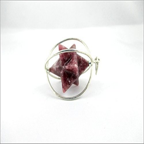 Jet Lepidolite Spinning Star Merkaba Pendant 1 inch Crystal Therapy Chakra Balancing Treatment Healing Stress Relief Enhances; Awareness visualization.