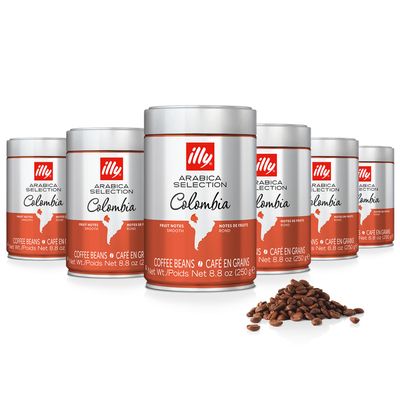 illy Whole Bean Coffee, Colombia Single Origin Medium Roast, 100% Arabica, Premium Italian Coffee, Ideal for Espresso, Drip, Moka and French Press Brewing, 8.8oz, 6 Pack