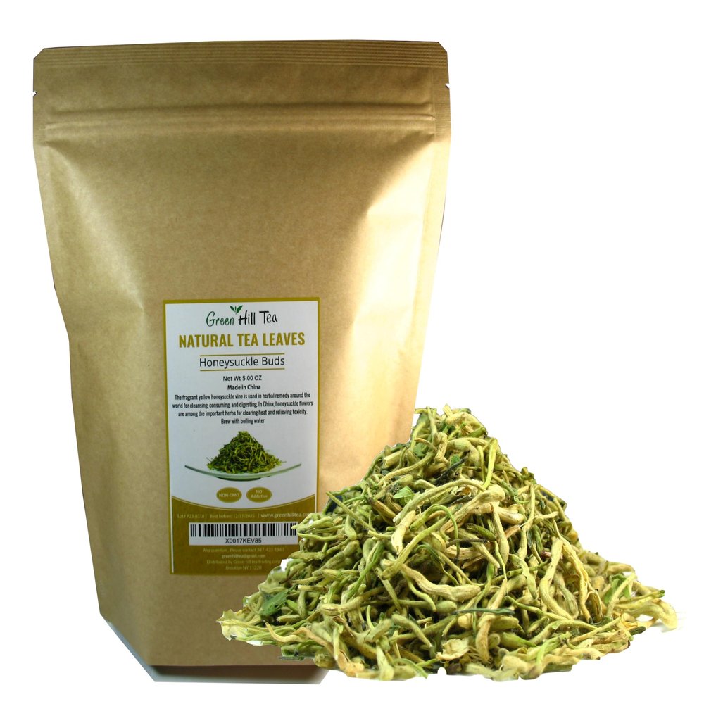 Greenhilltea traditional health herbs, Premium Honeysuckle buds 5 OZ (142 grams), honey suckle tea NO GMO, NO Additives, Caffeine free dried herbal tea