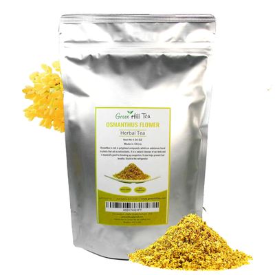 Green Hill Tea Osmanthus Flower Dried Premium Fragrant Osmanthus Dried Flowers -Loose Leaf Tea 100% Pure, Natural, Non-GMO Great for Brewing, Baking & Infusions 4 OZ