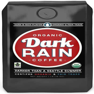 Dark Rain Coffee - USDA Certified Organic & Fair Trade Ground Coffee, World's Darkest Coffee, Best Coffee Beans, Darker than a Seattle Summer, 1 lb Bag Coffee Beans, Ground