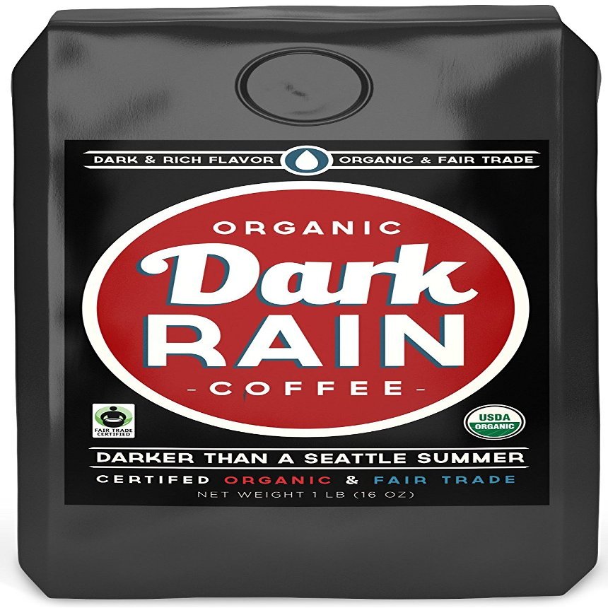 Dark Rain Coffee - USDA Certified Organic & Fair Trade Ground Coffee, World's Darkest Coffee, Best Coffee Beans, Darker than a Seattle Summer, 1 lb Bag Coffee Beans, Ground