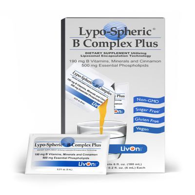 LivOn Laboratories Lypo-Spheric B Complex Plus 190 mg B Vitamins, Minerals & Cinnamon Per Packet Liposome Encapsulated for Maximum Bioavailability Non-GMO Essential Phospholipids (1 Box)