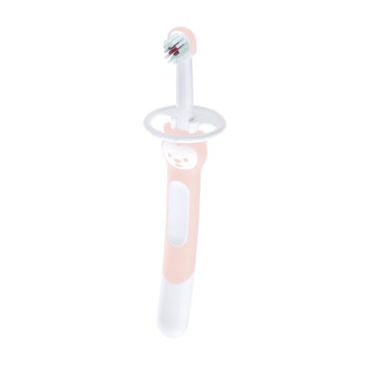 MAM Training Toothbrush for Babies (1 Baby's Brush with Safety Shield), Baby Toothbrush with Brushy The Bear Character, Interactive App, for Girls 5+ Months, Pink
