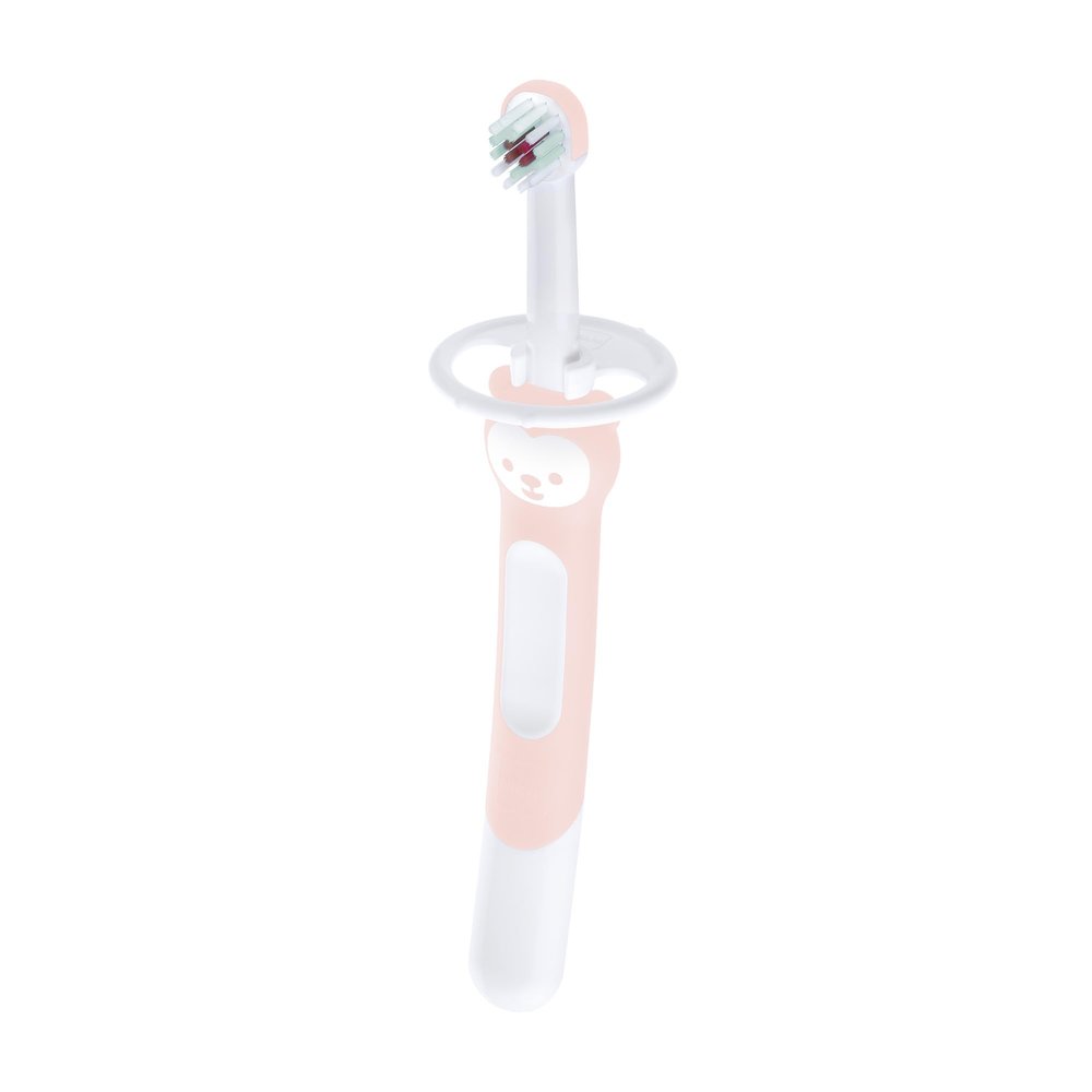 MAM Training Toothbrush for Babies (1 Baby's Brush with Safety Shield), Baby Toothbrush with Brushy The Bear Character, Interactive App, for Girls 5+ Months, Pink