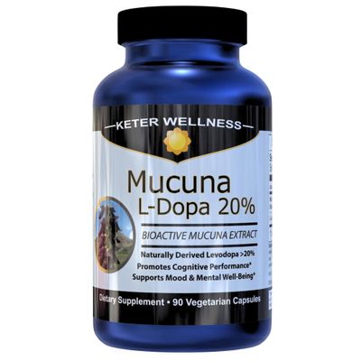 Mucuna Pruriens 20% L-Dopa Standardized Velvet Bean Extract for Natural Dopamine, Focus & Mood Support Pure 8:1 Concentrated Herbal Supplement Vegan, Non-GMO, 90 Capsules