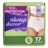 Always Discreet, Incontinence & Postpartum Underwear For Women, Classic Cut, Size Large, Maximum Absorbency, Disposable, 17 Count view 1