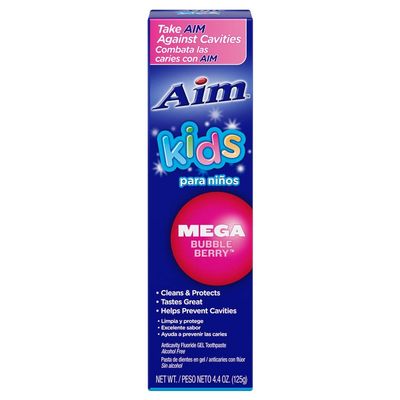 Aim Kids Gel Fluoride Toothpaste - Mega Bubble Berry 4.4 oz. (Pack of 2)