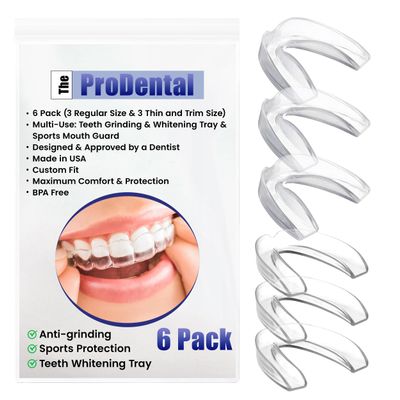 Professional Mouth Guard for Grinding Teeth - 6 Customizable Dental Guards - 2 Sizes, USA Made, BPA Free, Use for Bruxism and Clenching, Also for Sports and Teeth Whitening