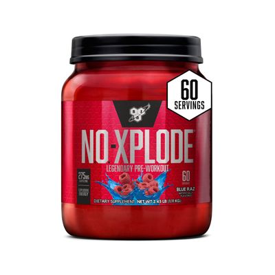 BSN N.O.-XPLODE Pre Workout Powder, Energy Supplement for Men and Women with Creatine and Beta-Alanine, Blue Raz, 60 Servings, 2.45 Pound (Packaging May Vary)