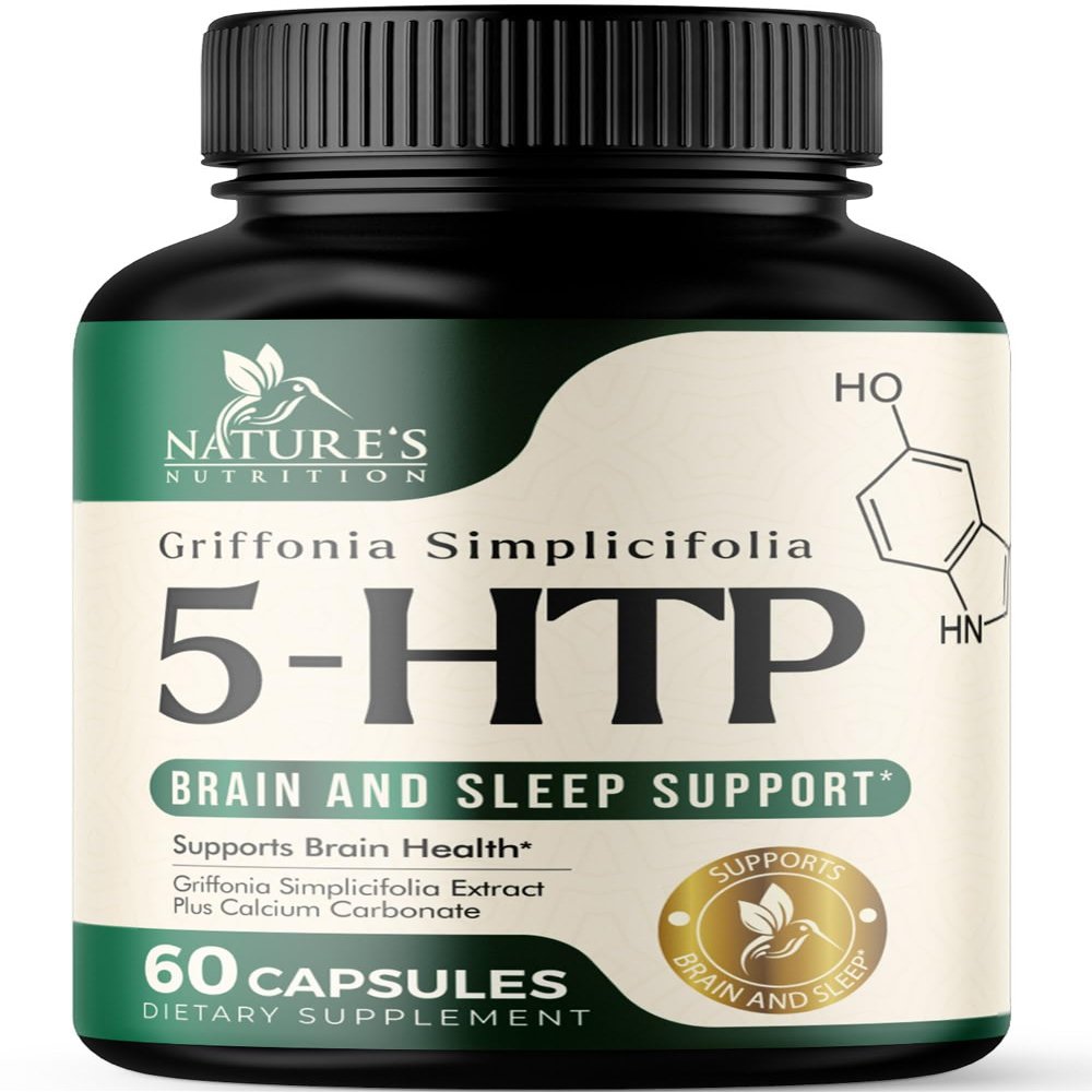 5HTP 200mg Capsules - 5 HTP Supplement Plus Calcium for Brain Health & Sleep Support, Extra Strength Griffonia Simplicifolia 5-HTP Formula, 5 Hydroxytryptophan, Bottled in USA & Non-GMO - 60 Capsules