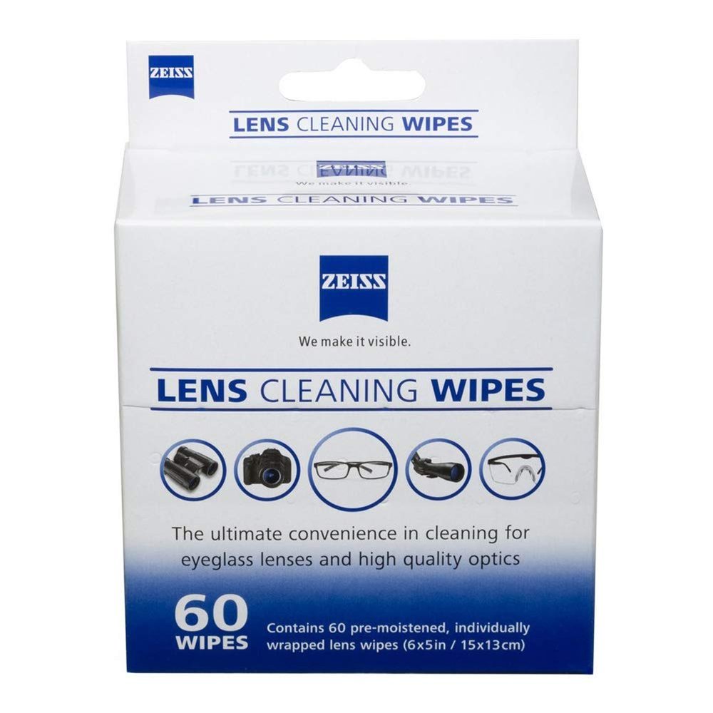 ZEISS Lens Cleaning Wipes, Pre-Moistened, Individually Wrapped Wipes for Coated Glass on Binoculars, Glasses, Sunglasses, Camera Lenses, and Scopes, 60 Count