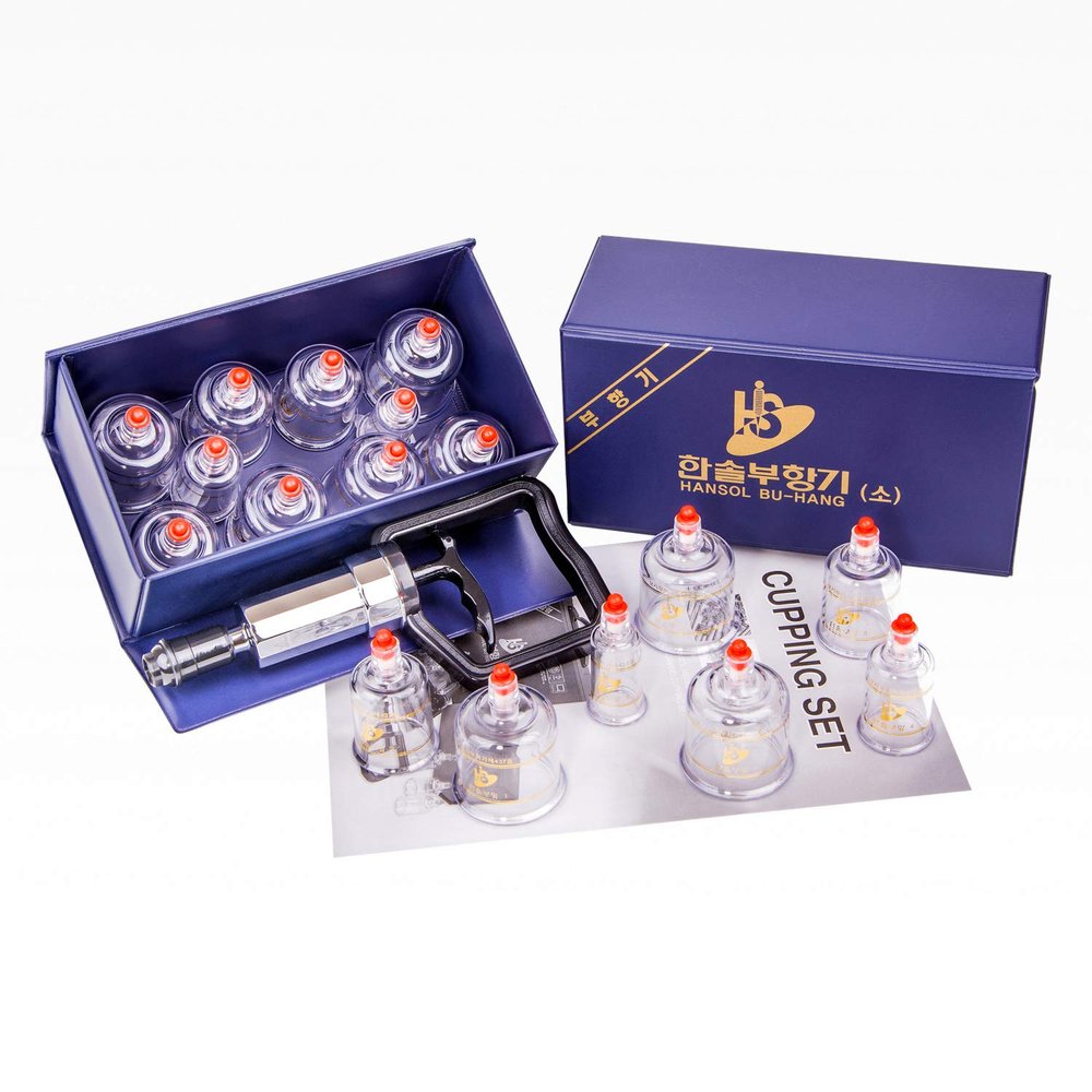 Hansol Professional Cupping Therapy Equipment Set with pumping handle 10 Cups & English Manual (Made in Korea)