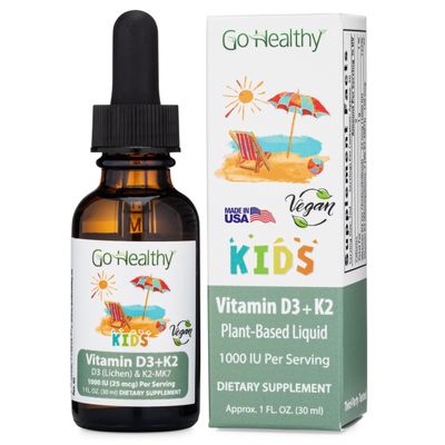 Go Healthy Kids Vitamins D3 K2 (MK-7), Child Vitamin D, Liquid Vegan D3 K2 Drops for Kids, Sugar-Free, Easy-to-Absorb, Children's Growth & Immune Support, Vanilla Flavor - 30 Servings
