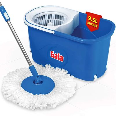 Gala Spin Mop with Easy Wheels and Bucket for Magic 360 Degree Cleaning with 2 Refills (Large, Blue)